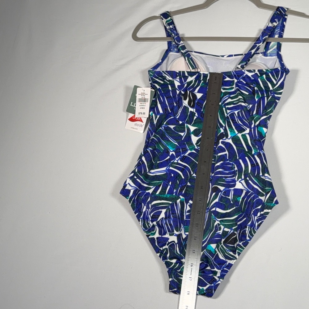 LL Bean Swimsuit Women Size 4 Blue Tropical One Piece Sunblocking UPF 50 Coastal - Picture 3 of 9